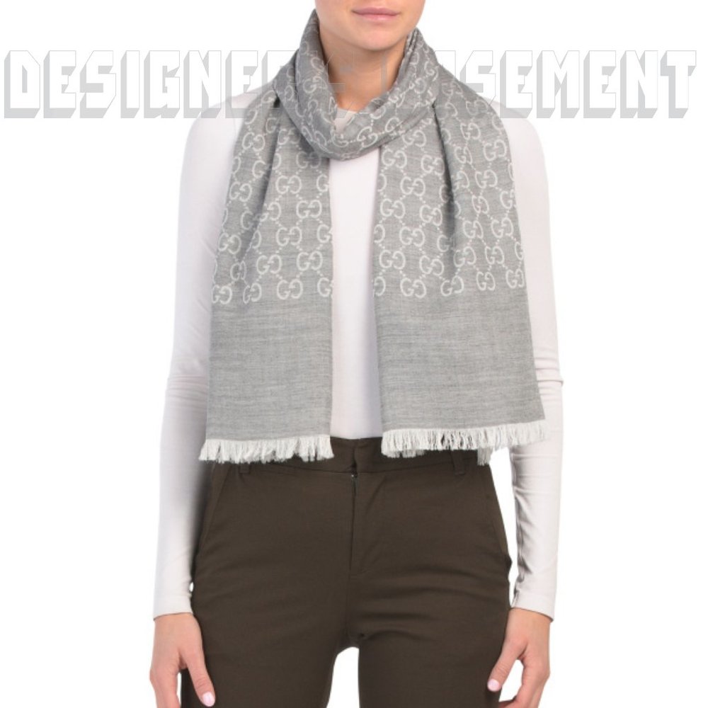 GUCCI light & Heather Gray GGNAT wool & silk 18x70" shawl Pashmina scarf NWT - Picture 9 of 10